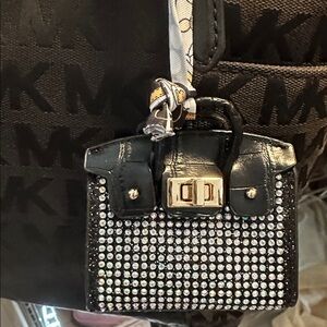 Black Mini Rhinestone Studded Bag With Strap.